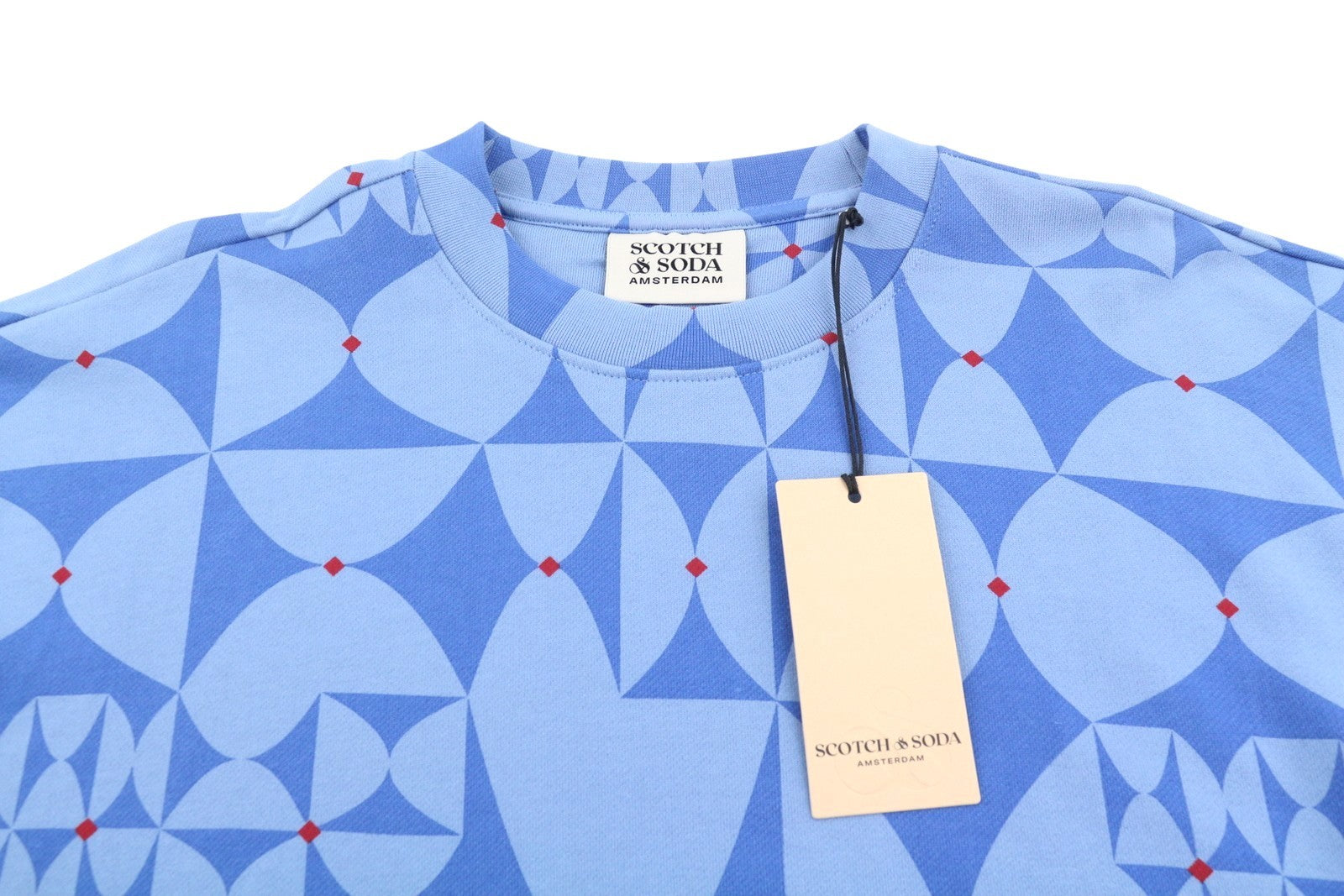 SCOTCH & SODA Men Sweatshirt L Blue Patterned Crew Neck Long Sleeve Pull On
