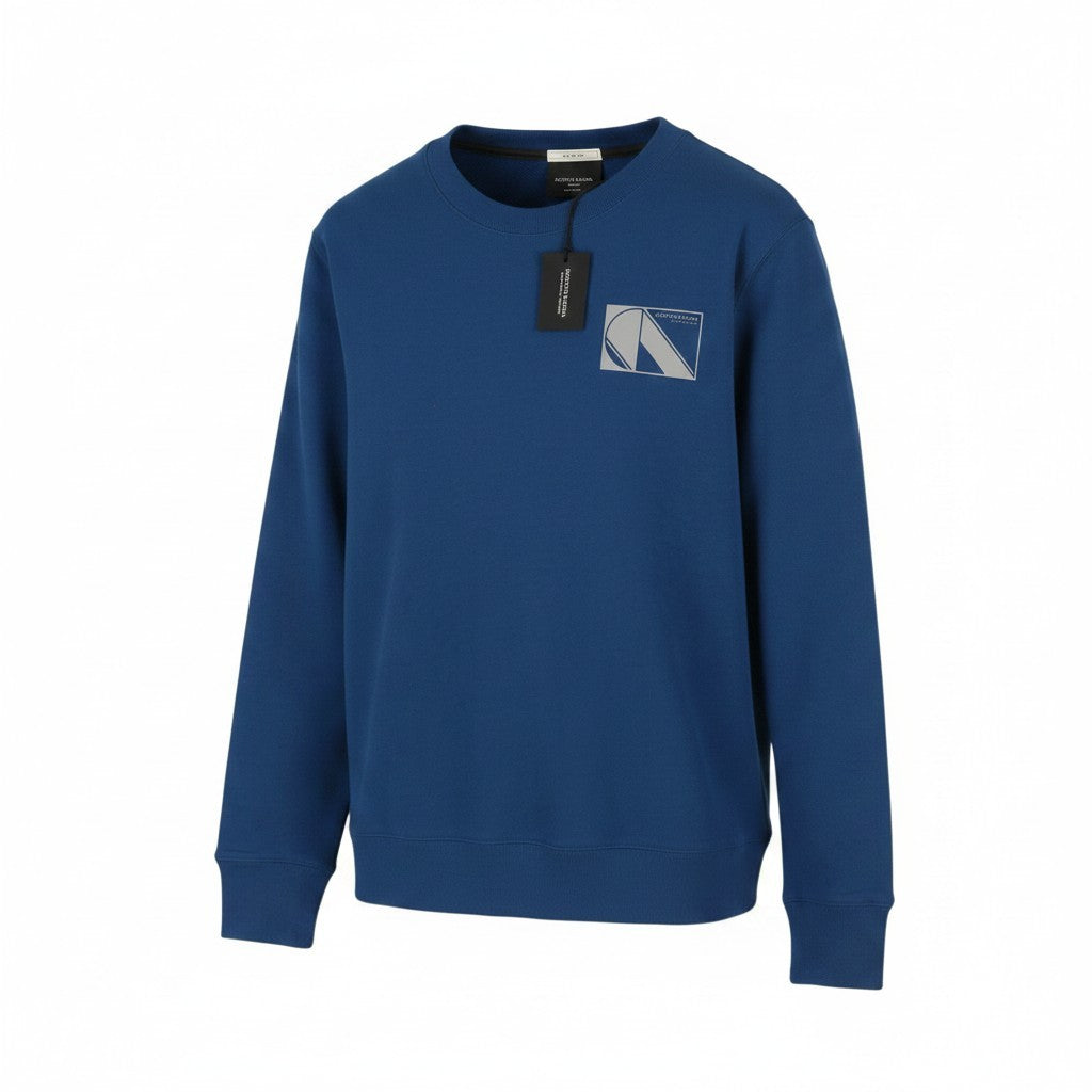 SCOTCH & SODA Men Sweatshirt M Blue Crew Neck Cotton Long Sleeve Pull On