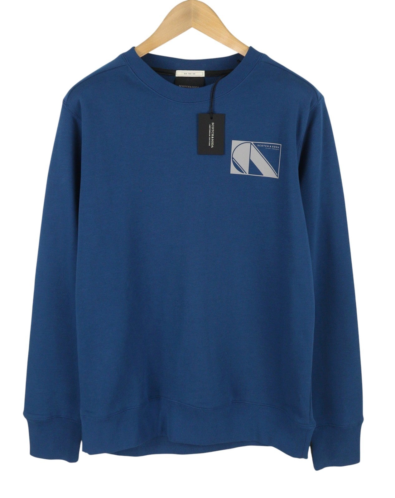 SCOTCH & SODA Men Sweatshirt M Blue Crew Neck Cotton Long Sleeve Pull On