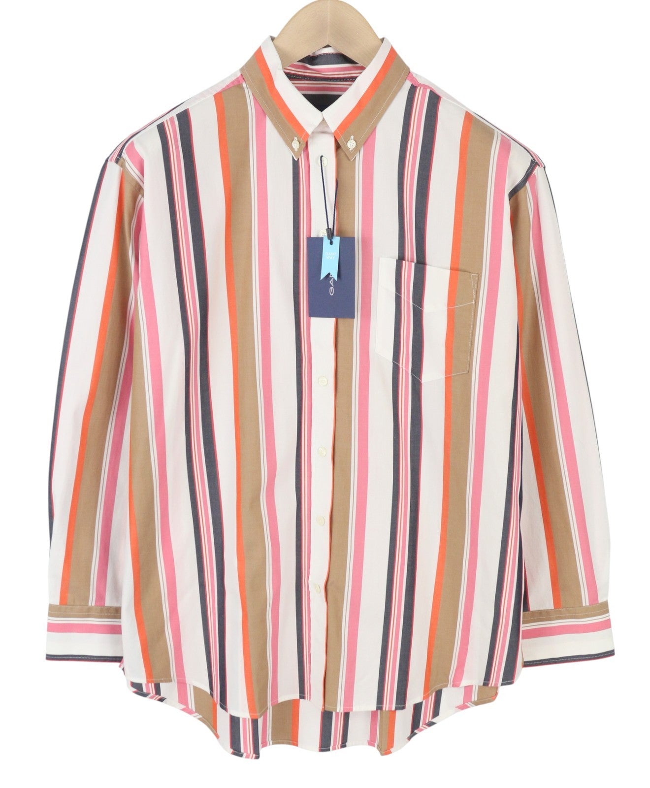 GANT Relaxed Multi Stripe Women Shirt EU38 M Eggshell Button Patch Pocket