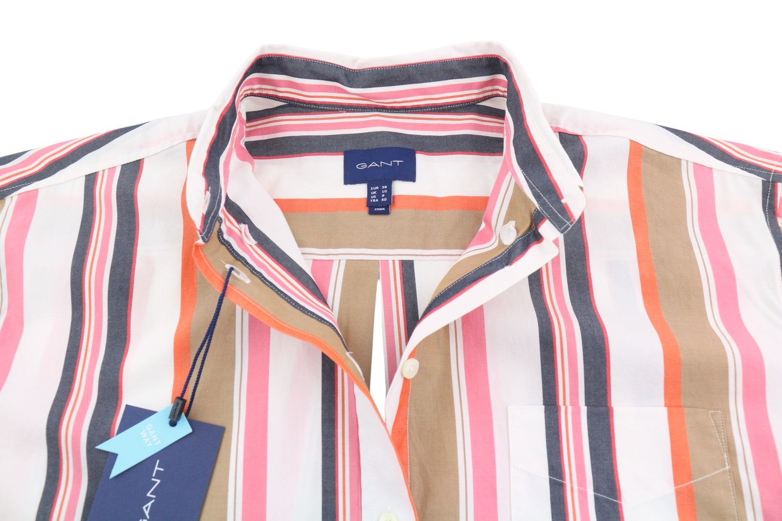 GANT Relaxed Multi Stripe Women Shirt EU38 M Eggshell Button Patch Pocket