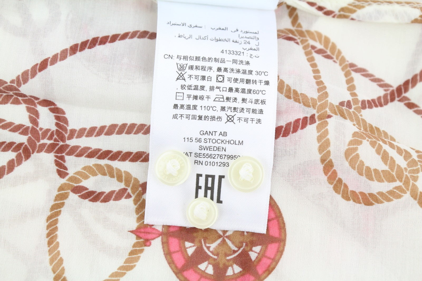 GANT Sailing Print Cot Silk Women Shirt EU34 XS Caulk White Transparent Button