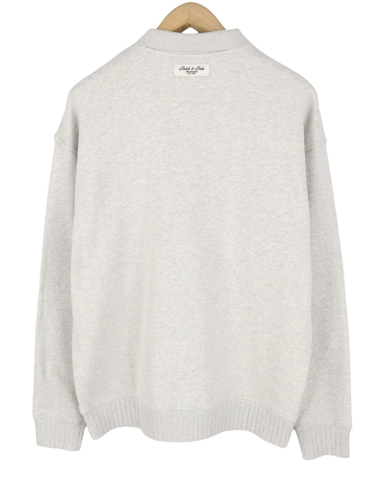 SCOTCH & SODA Men Sweatshirt L Grey Melange Polo Half Button Neck Pull On