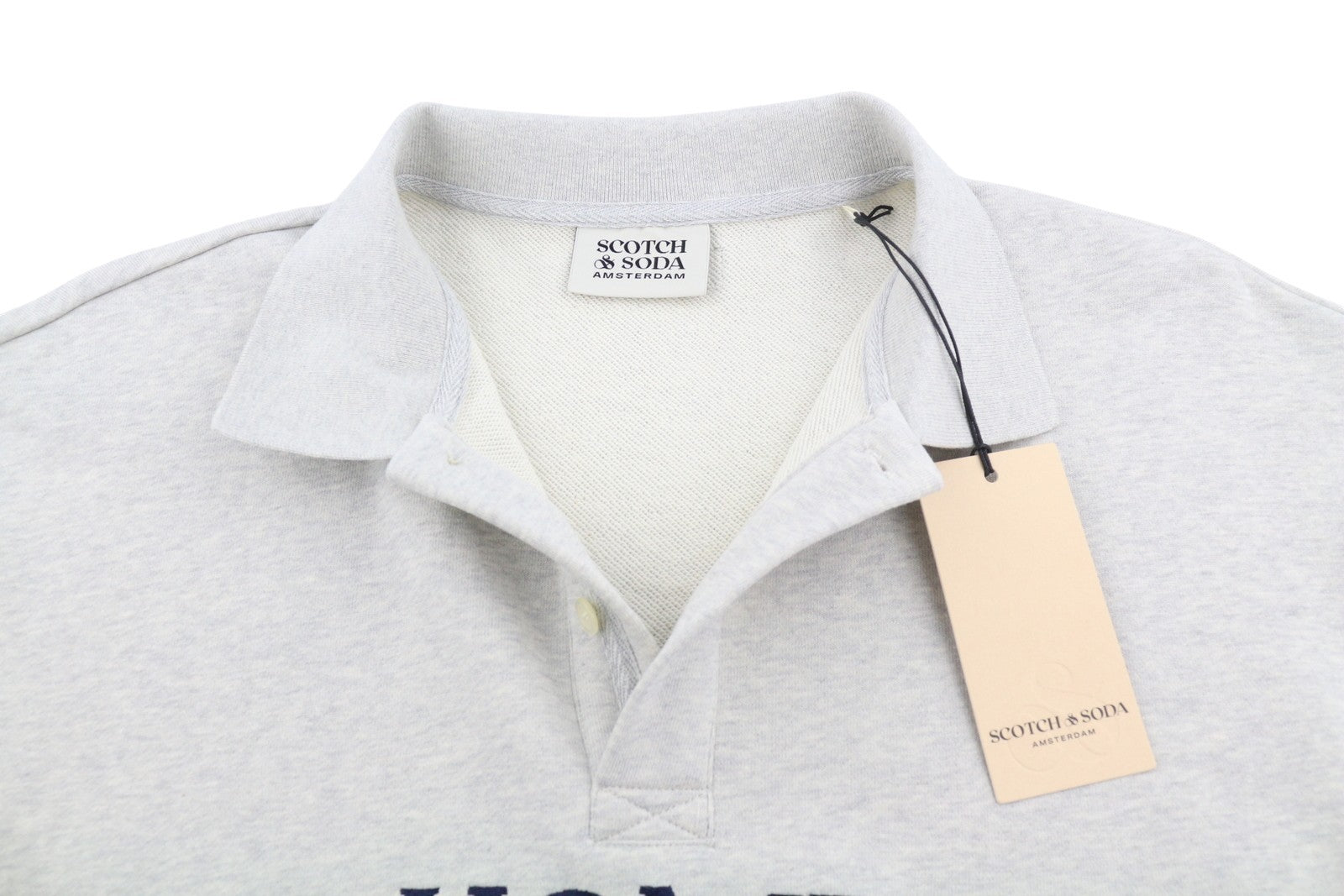 SCOTCH & SODA Men Sweatshirt L Grey Melange Polo Half Button Neck Pull On