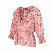 GANT Wild Floral Flounce Women Blouse EU36 S Preppy Pink 3/4 Balloon Sleeves