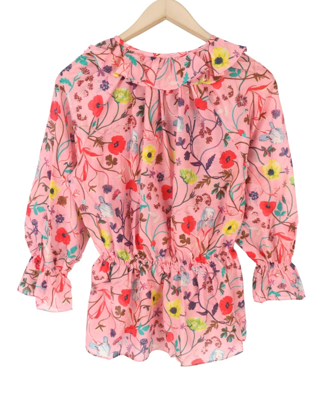 GANT Wild Floral Flounce Women Blouse EU36 S Preppy Pink 3/4 Balloon Sleeves