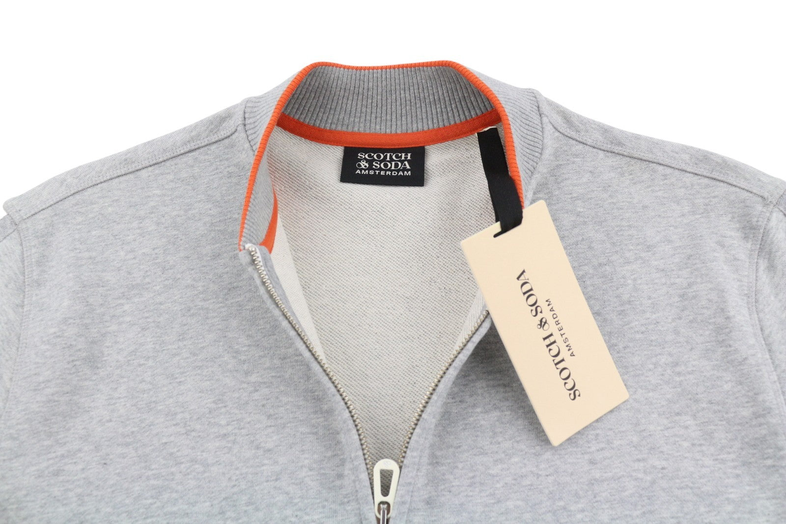 SCOTCH & SODA Men Sweatshirt M Grey Melange Organic Cotton Full Zip Bomber