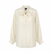 GANT Silk Pinstripe Bow Women Shirt EU44 XL Oversized Fit Button-Up Long Sleeve