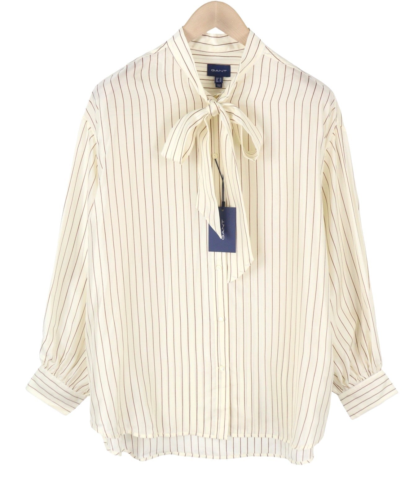 GANT Silk Pinstripe Bow Women Shirt EU44 XL Oversized Fit Button-Up Long Sleeve