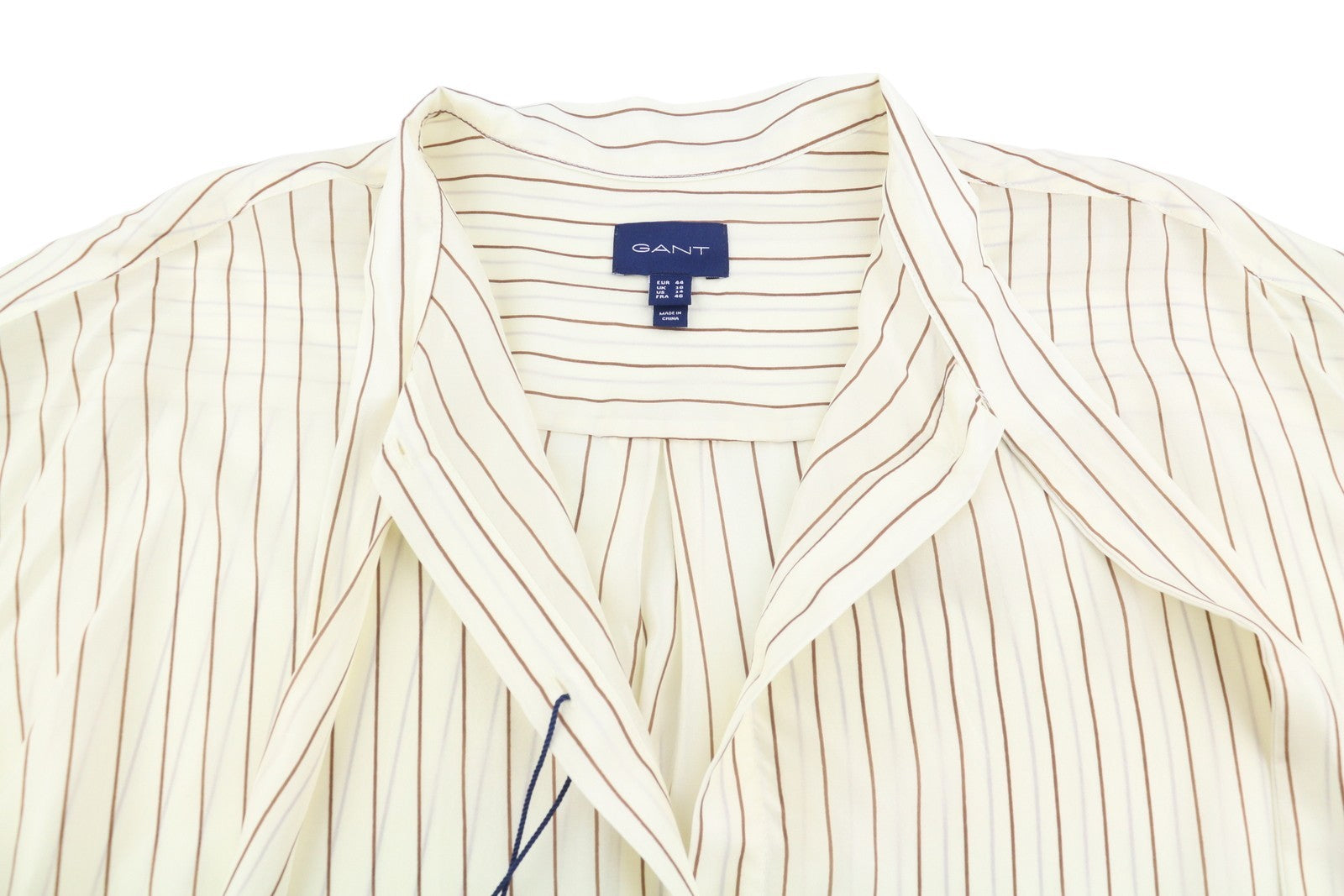 GANT Silk Pinstripe Bow Women Shirt EU44 XL Oversized Fit Button-Up Long Sleeve