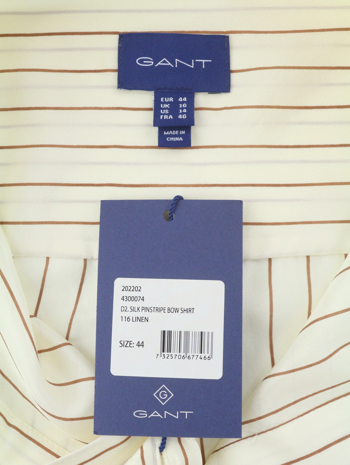 GANT Silk Pinstripe Bow Women Shirt EU44 XL Oversized Fit Button-Up Long Sleeve