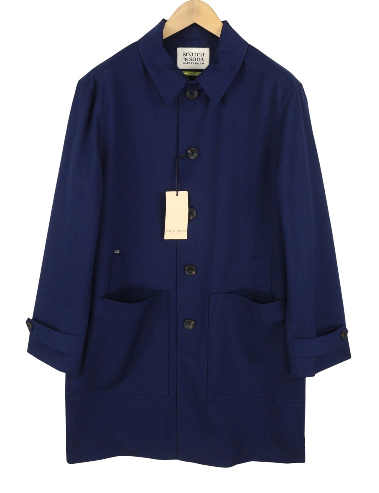 SCOTCH & SODA Men Jacket L Dark Blue Button-Up Lightweight Trench Coat