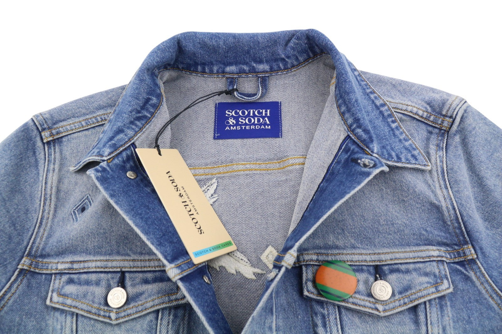 SCOTCH & SODA Trucker Men Jacket L Blue Faded Embroidered Button-Up Denim