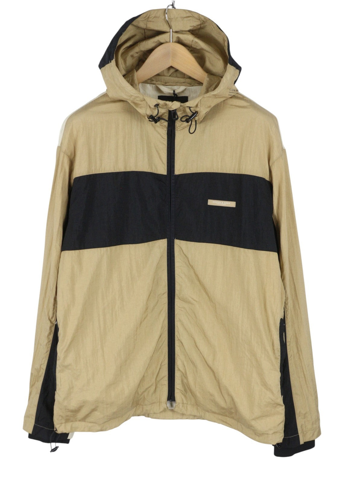 SCOTCH & SODA Men Jacket M Beige Hidden Hood Lined Full Zip Lightweight