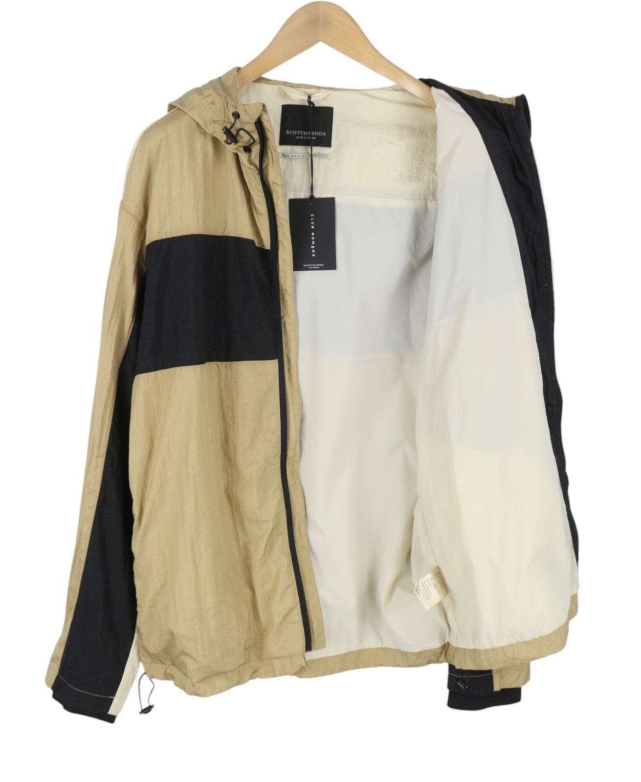 SCOTCH & SODA Men Jacket M Beige Hidden Hood Lined Full Zip Lightweight