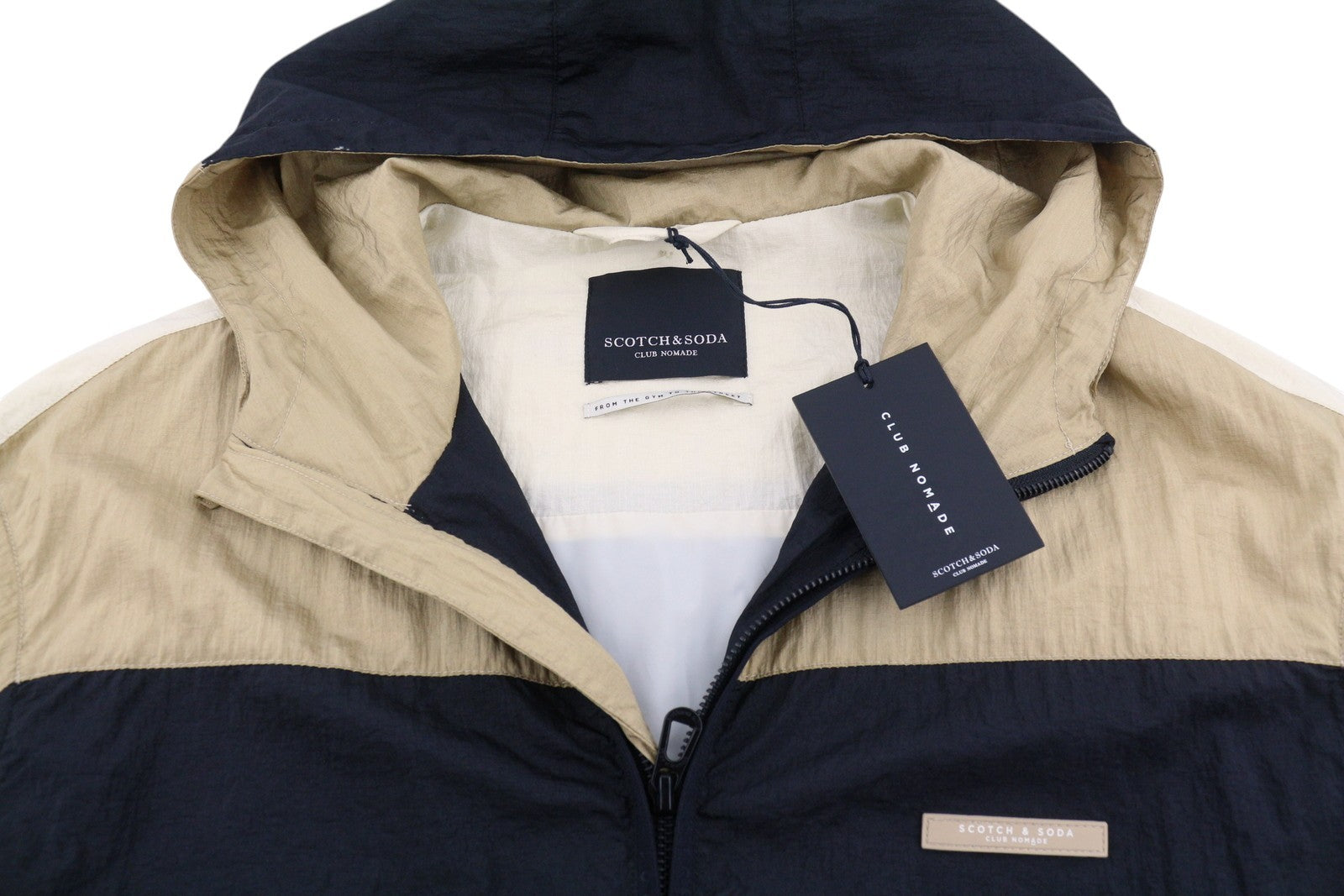 SCOTCH & SODA Men Jacket M Beige Hidden Hood Lined Full Zip Lightweight