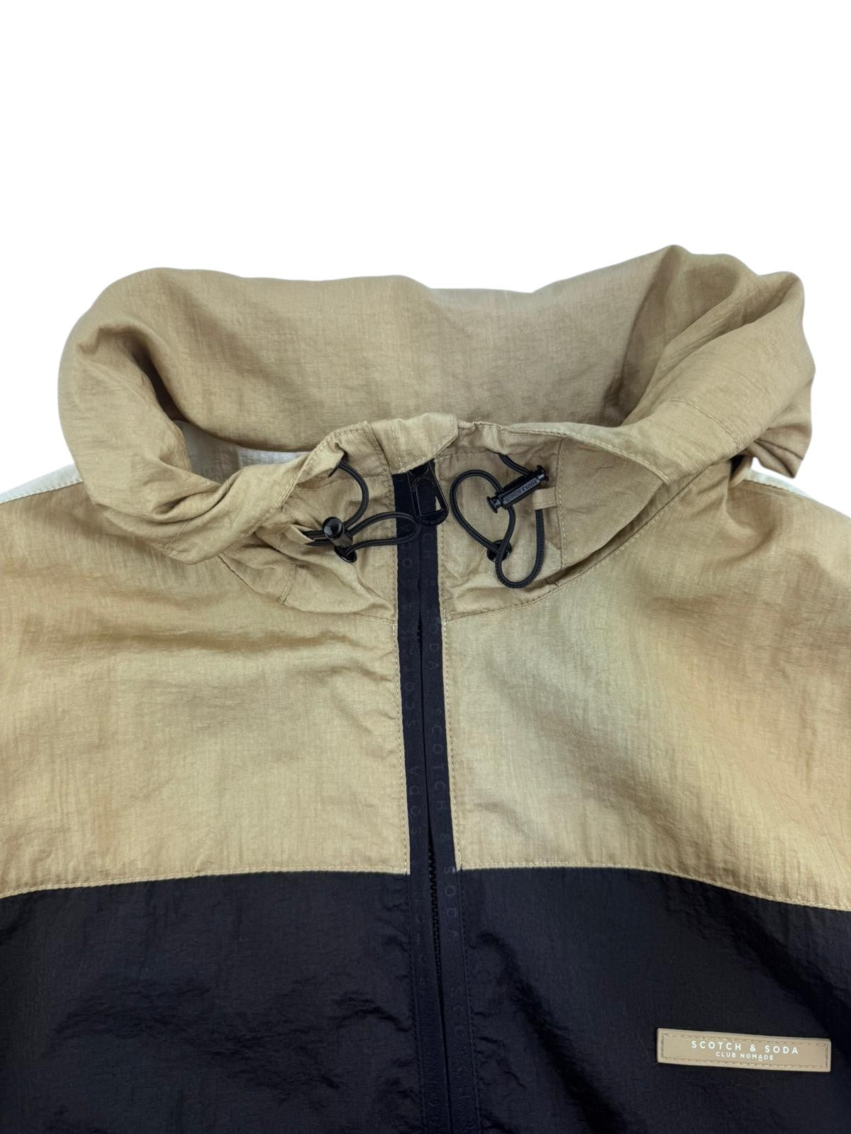 SCOTCH & SODA Men Jacket M Beige Hidden Hood Lined Full Zip Lightweight