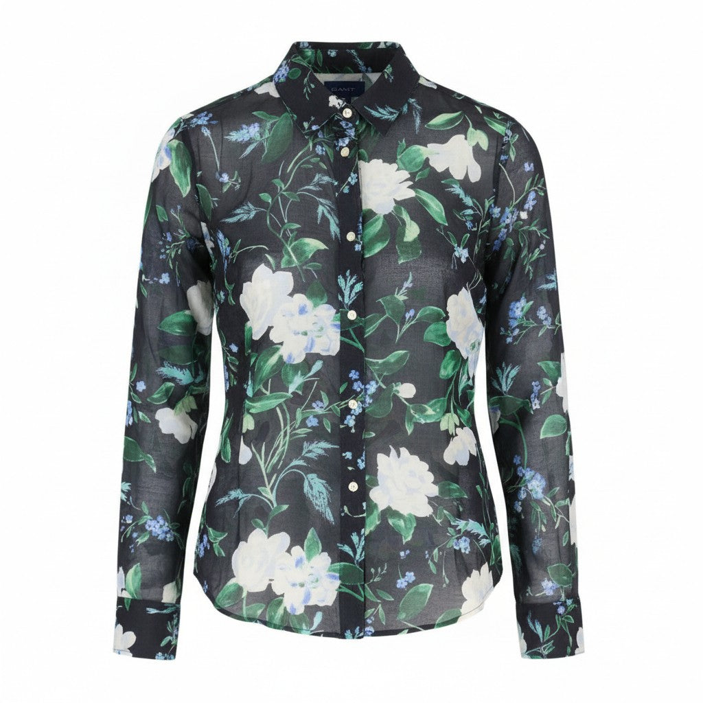 GANT Reg Rose Cot Silk Women Shirt EU38 M Evening Blue Transparent Button-Up