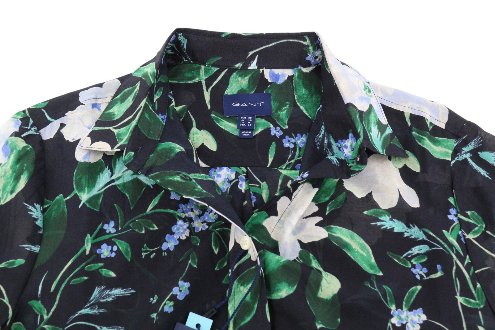 GANT Reg Rose Cot Silk Women Shirt EU38 M Evening Blue Transparent Button-Up