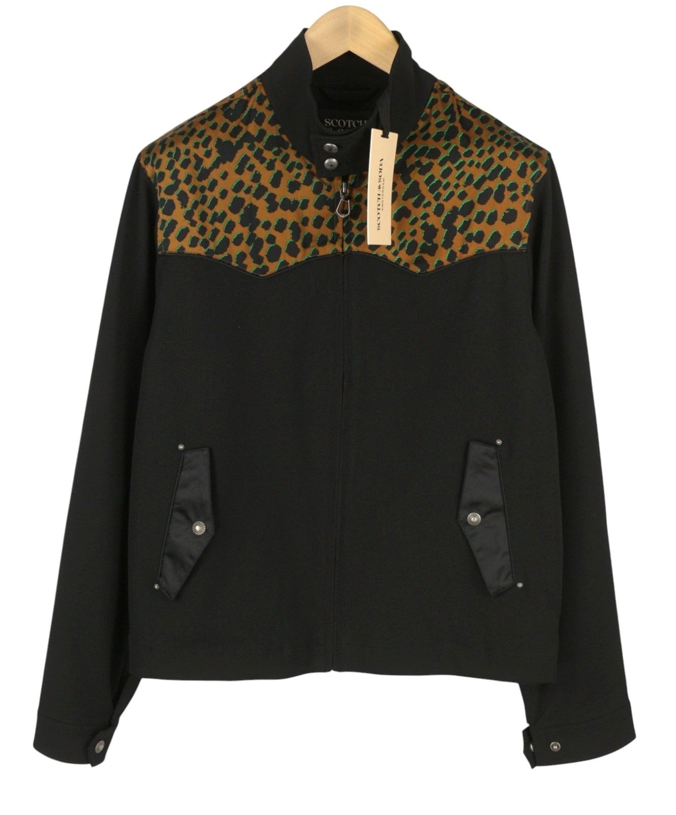 SCOTCH & SODA Men Jacket M Black Leopard Print Western Full Zip Lightweight