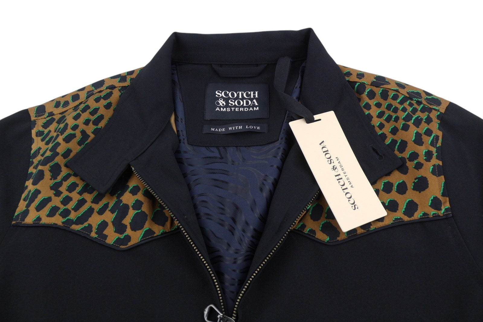 SCOTCH & SODA Men Jacket M Black Leopard Print Western Full Zip Lightweight