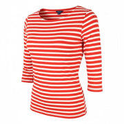 GANT Striped 1x1 Rib 3/4 Women T-Shirt S Lava Red Round Collar Tricot Stretch