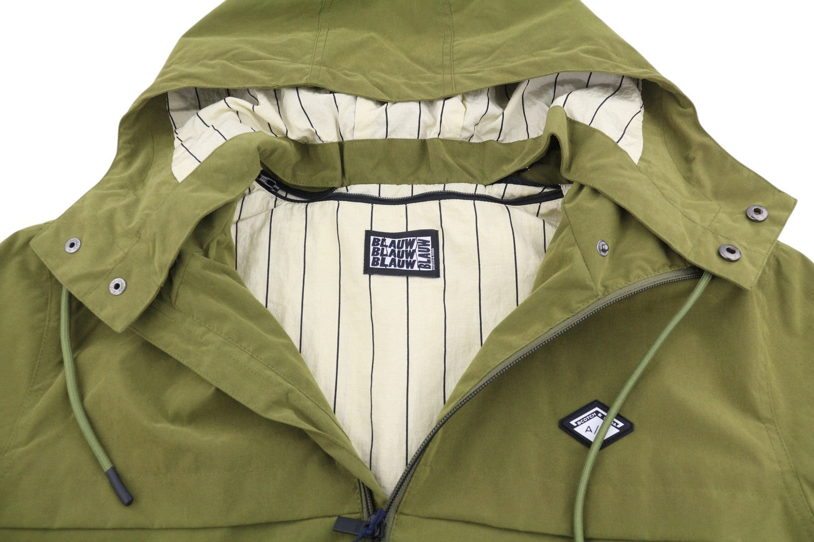 SCOTCH & SODA Men Jacket M Military Green Hidden Hood Full Zip Lightweight