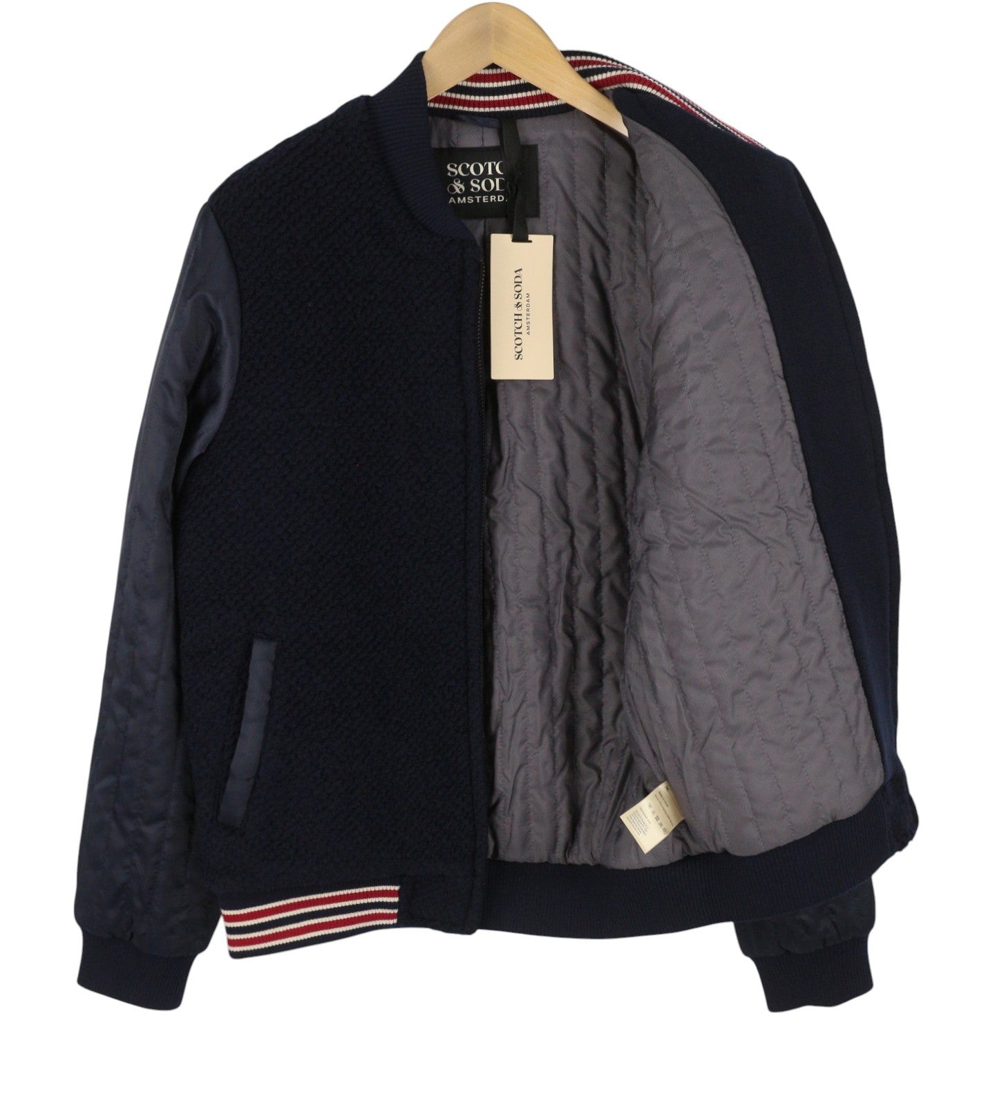 SCOTCH & SODA Men Jacket M Dark Blue Knitted Quilted Full Zip Lightweight Bomber