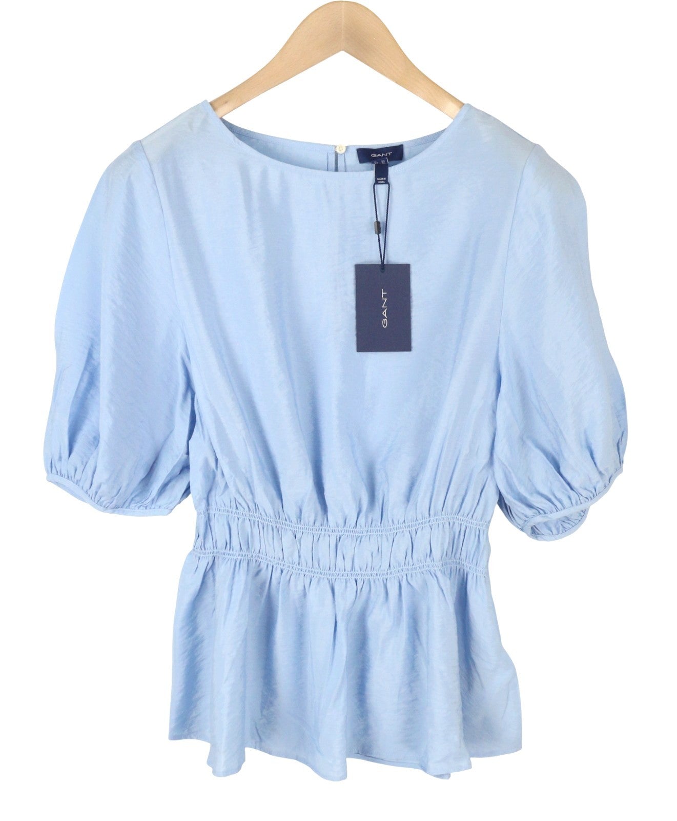 GANT SS Flounce Women Blouse EU38 M Waterfall Blue Relaxed Fit Puff Sleeves