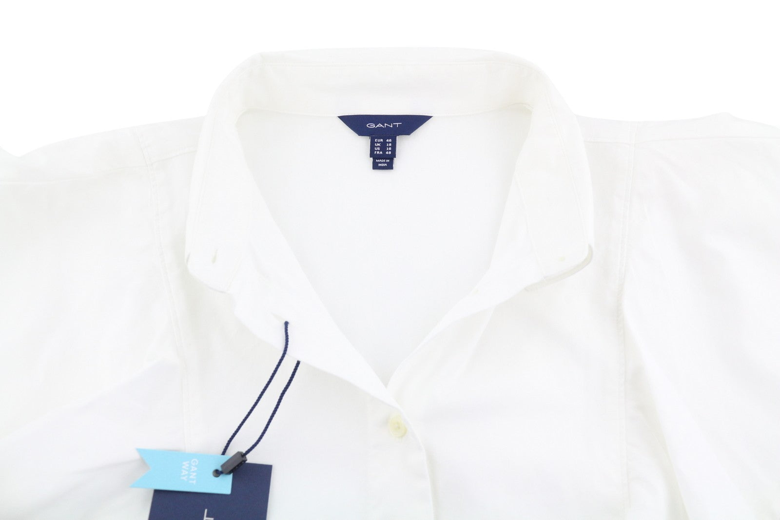 GANT Frill Women Shirt EU46 XL White Oxford Ruffle Button-Up Spread Neck