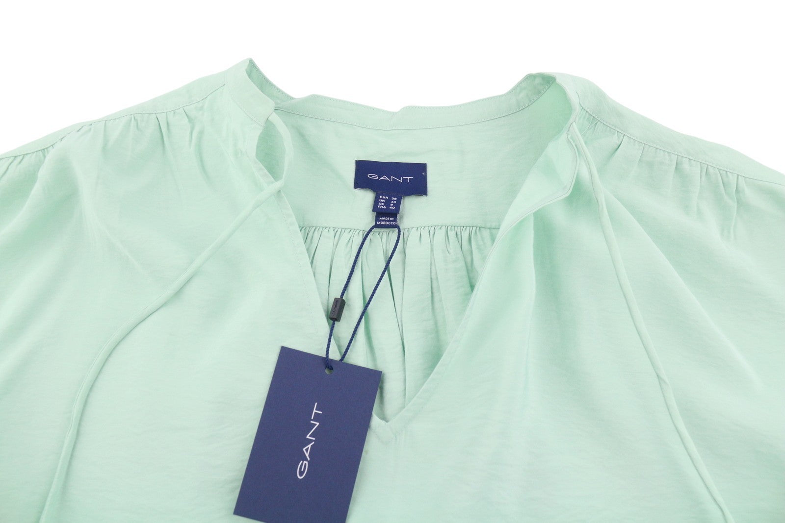 GANT Pop Over Women Blouse EU38 M Porcelain Green V-Neck Relaxed 3/4 Sleeve