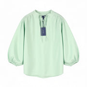 GANT Pop Over Women Blouse EU40 M Porcelain Green V-Neck Relaxed 3/4 Sleeves