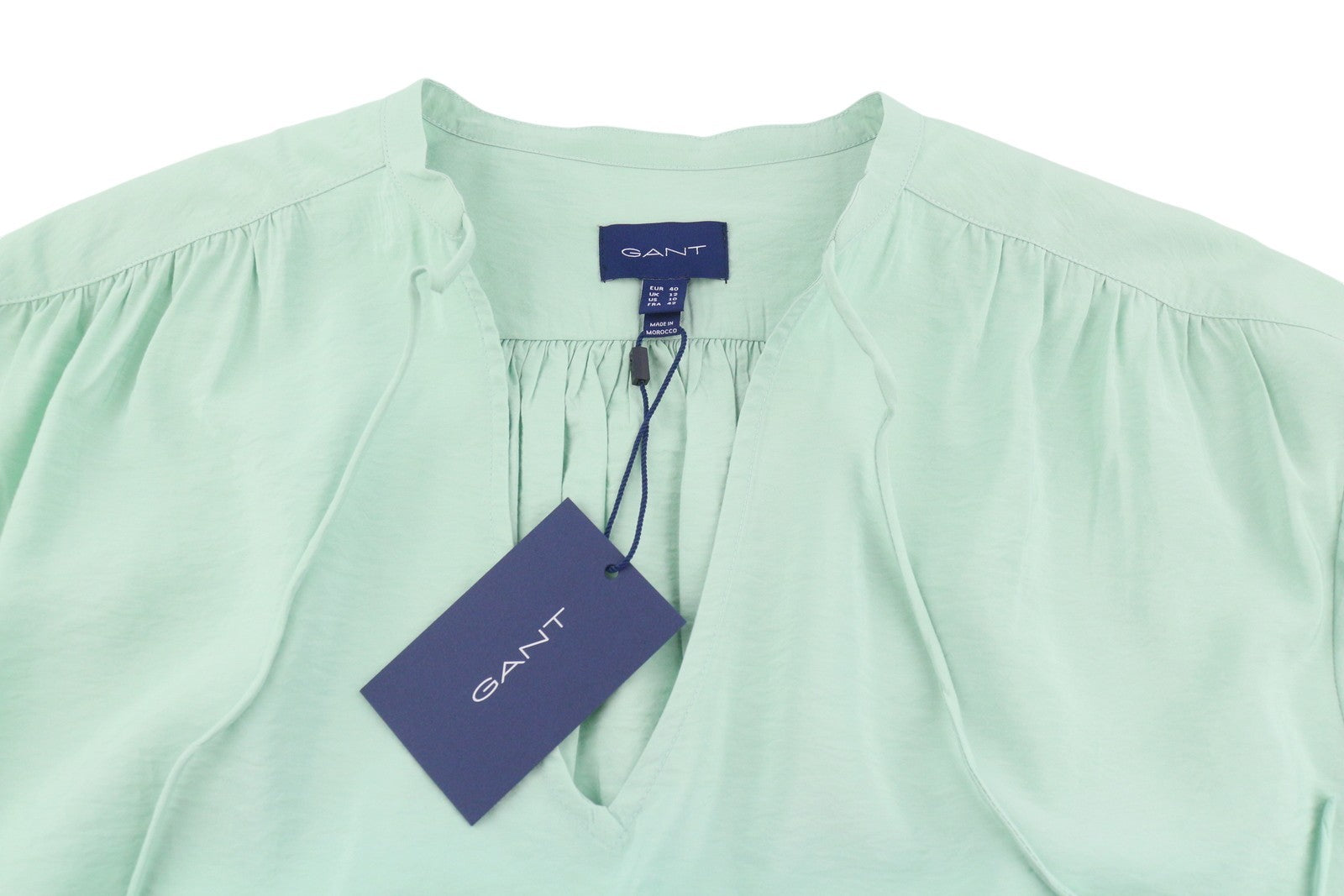 GANT Pop Over Women Blouse EU40 M Porcelain Green V-Neck Relaxed 3/4 Sleeves