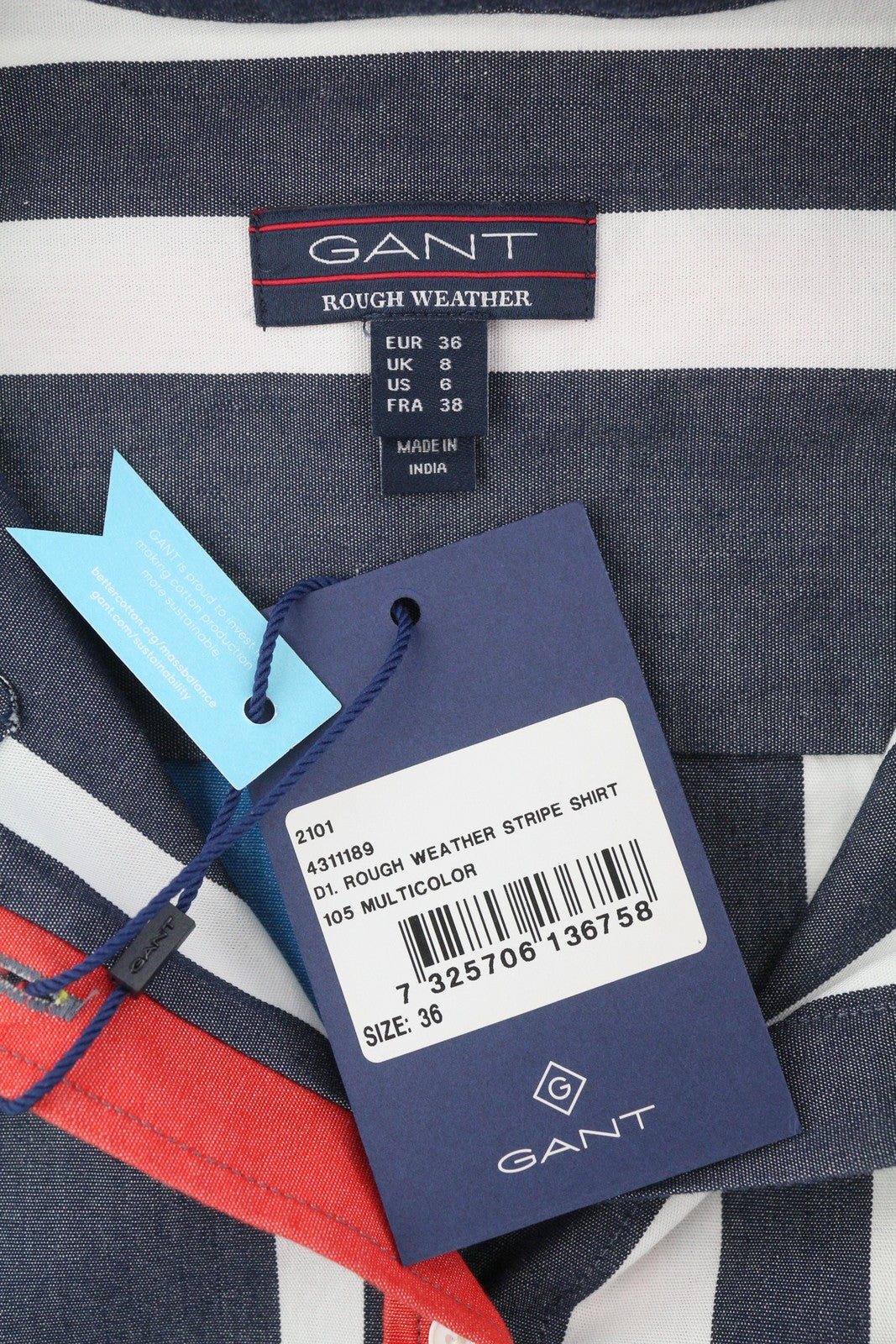 GANT Rough Weather Stripe Women Shirt EU36 S Multicolor Rigid Button Oversized