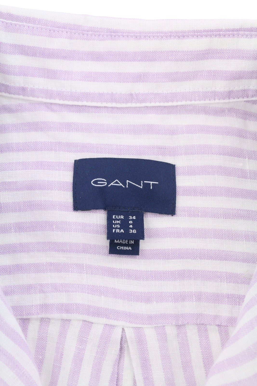 GANT Reg Linen Stripe Women Shirt EU34 XS Crocus Purple Button-Up Spread Neck