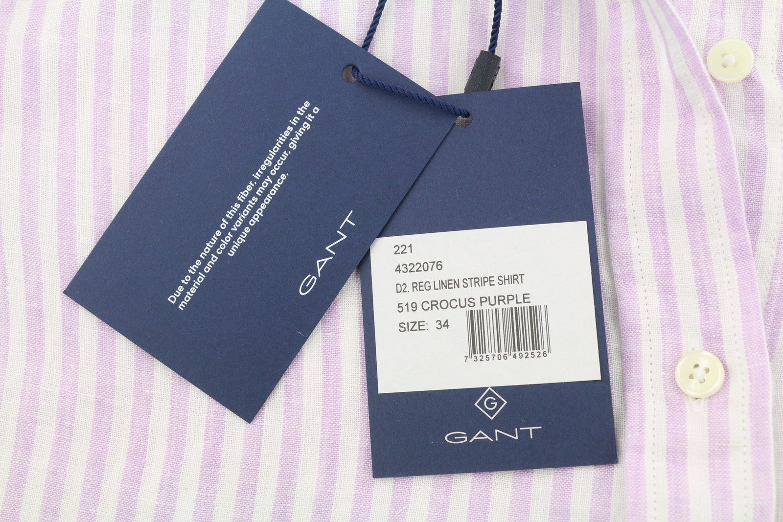 GANT Reg Linen Stripe Women Shirt EU34 XS Crocus Purple Button-Up Spread Neck