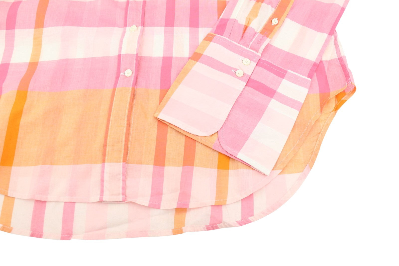GANT Rel Wide Cuff Madras Women Shirt EU36 S Preppy Pink Button-Up Oversized