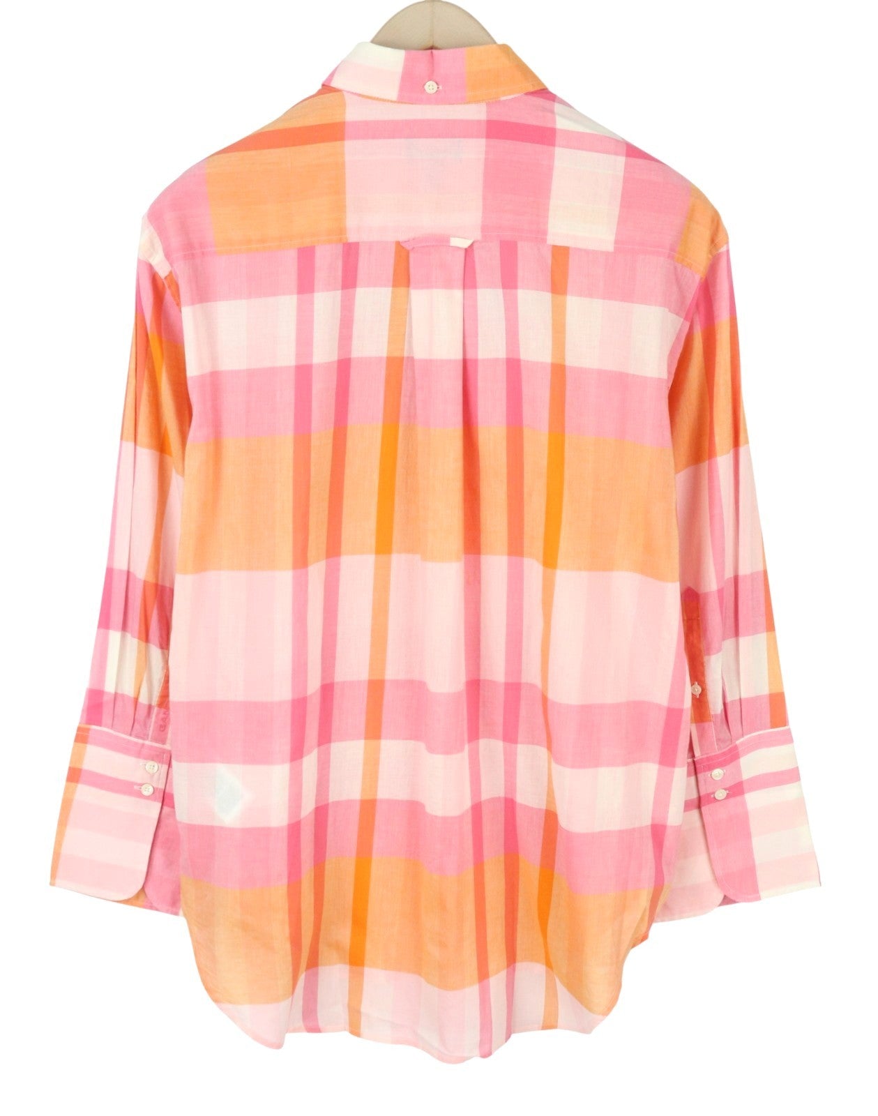 GANT Rel Wide Cuff Madras Women Shirt EU40 M Preppy Pink Button-Up Oversized