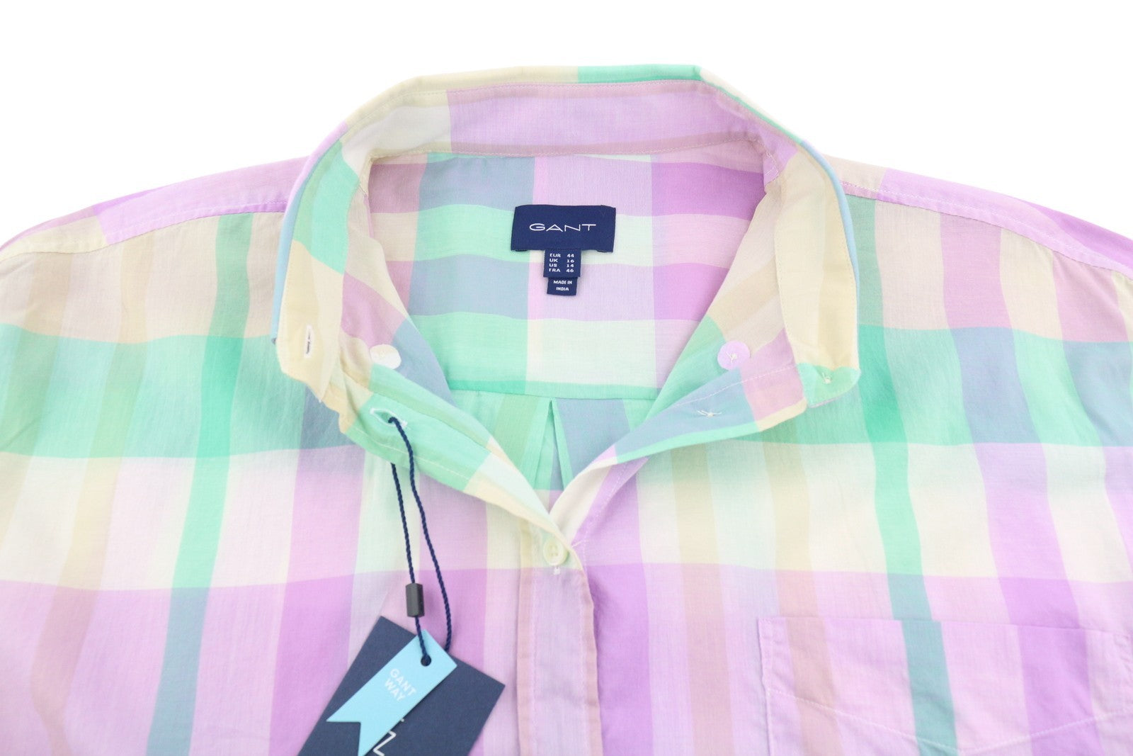GANT Rel Wide Cuff Madras Women Shirt EU44 XL Crocus Purple Button-Up Oversized