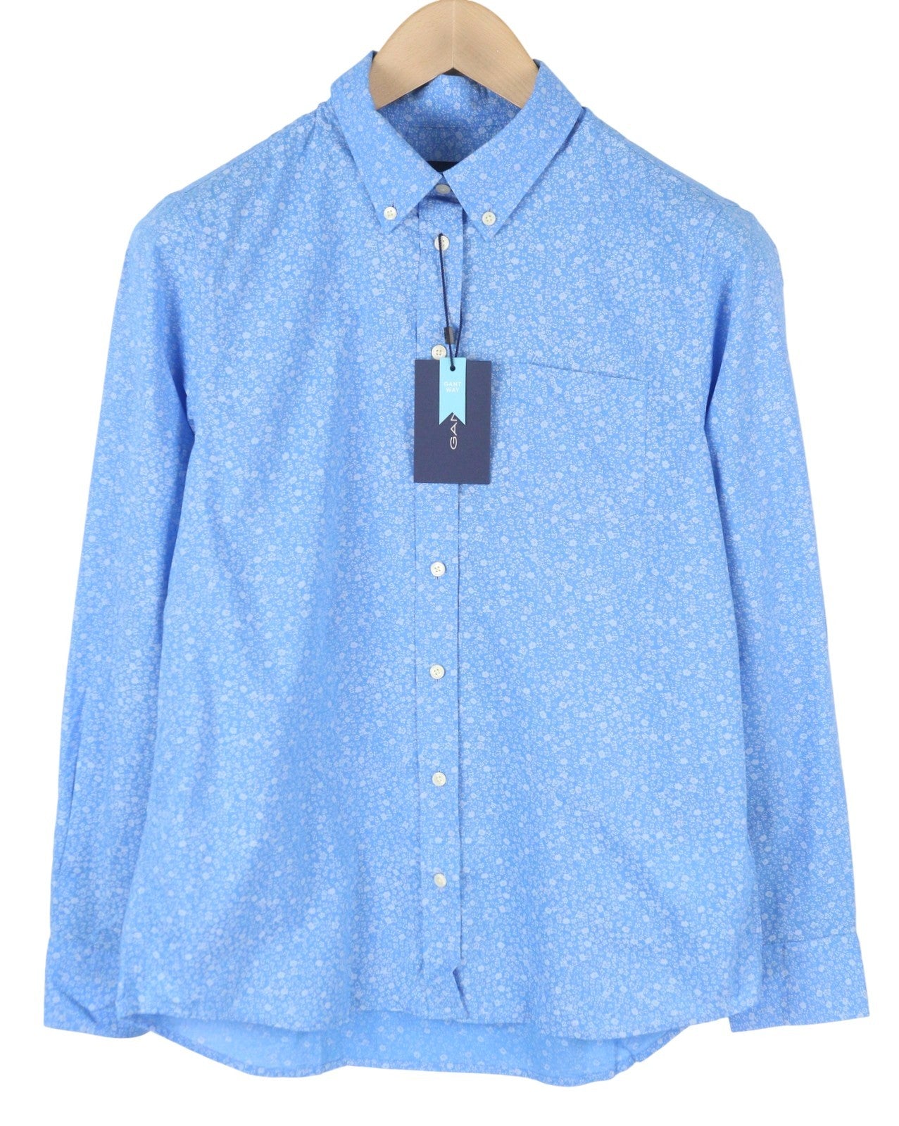 GANT Reg Freedom Flower Women Shirt EU38 M Pacific Blue Button-Down Pocket