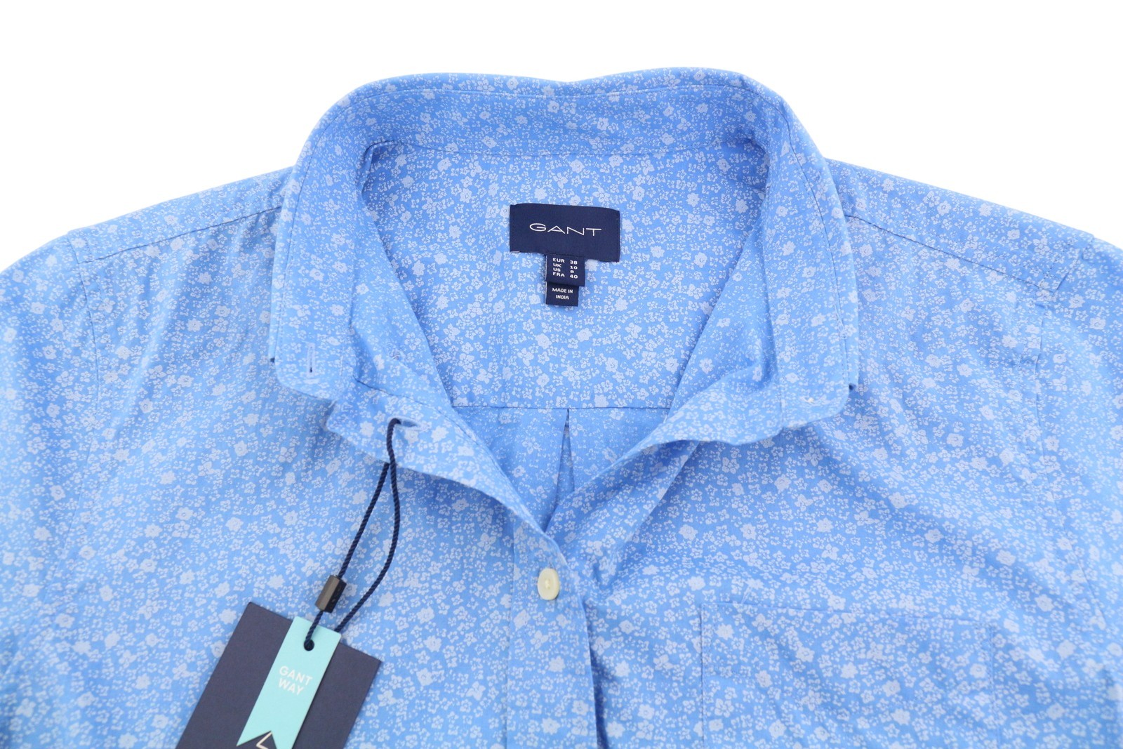GANT Reg Freedom Flower Women Shirt EU38 M Pacific Blue Button-Down Pocket