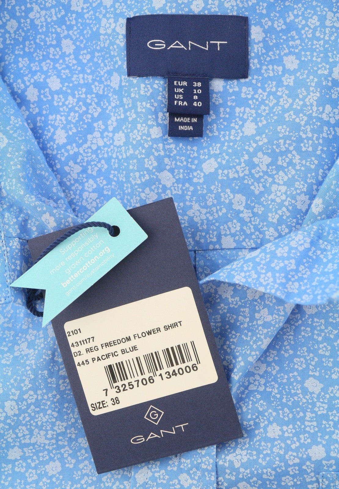 GANT Reg Freedom Flower Women Shirt EU38 M Pacific Blue Button-Down Pocket