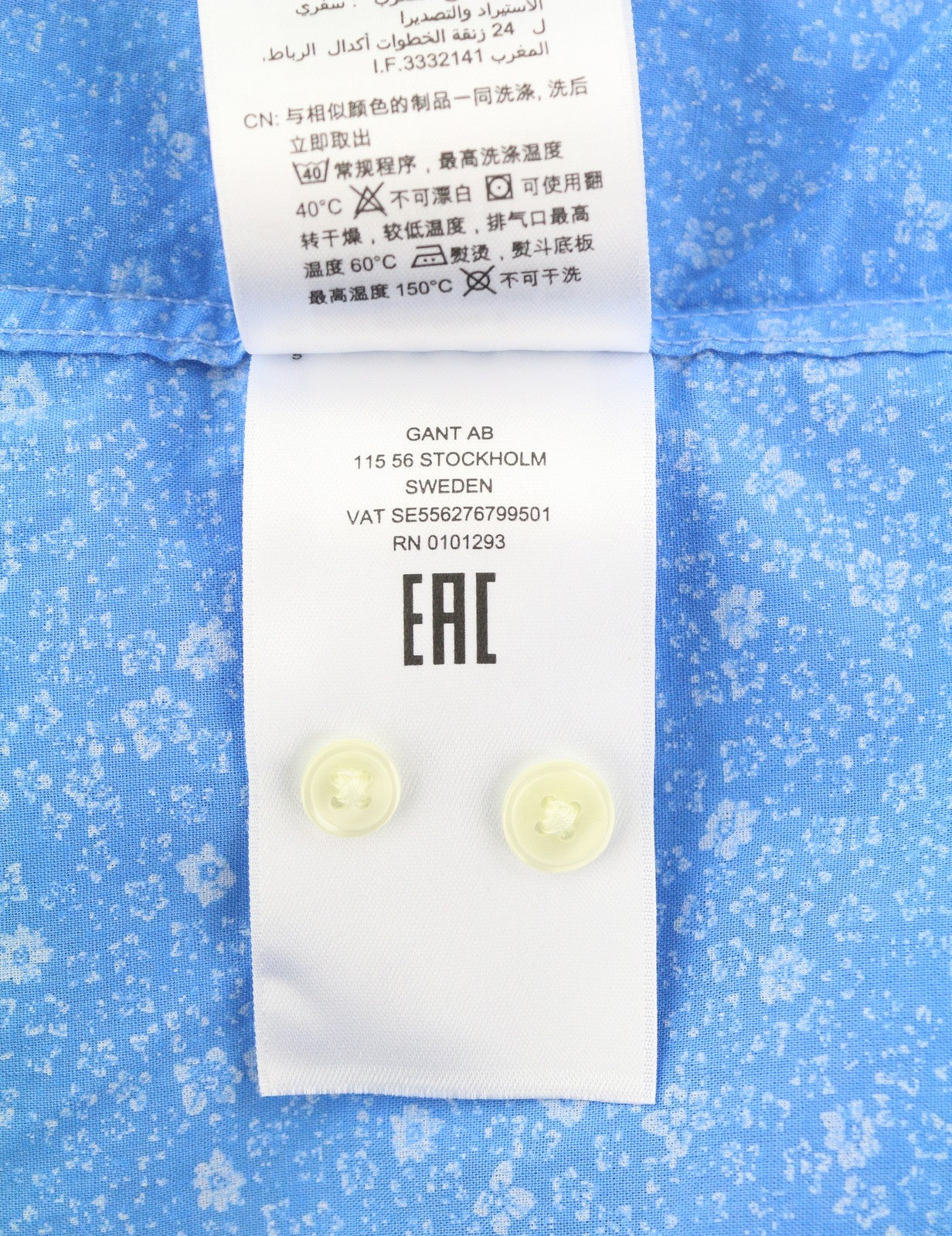 GANT Reg Freedom Flower Women Shirt EU38 M Pacific Blue Button-Down Pocket