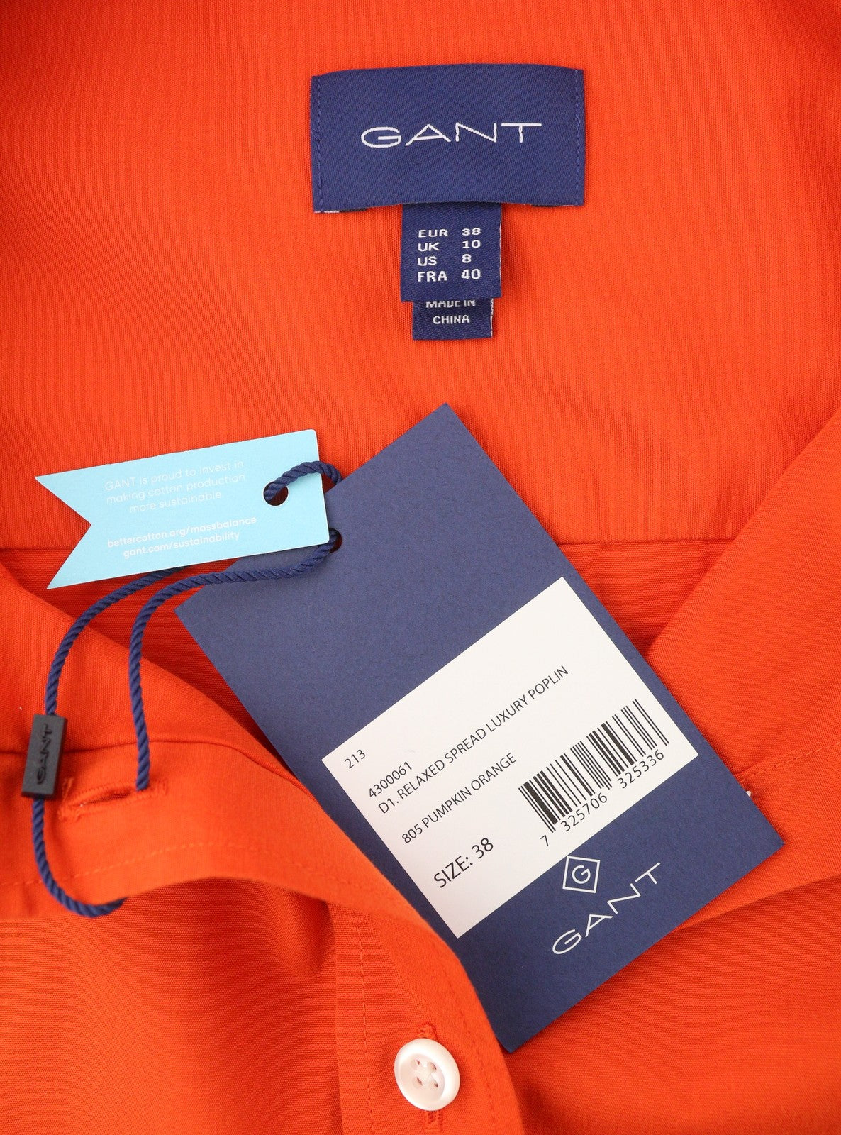 GANT Relaxed Spread Luxury Poplin Women Shirt EU38 M Pumpkin Orange Button