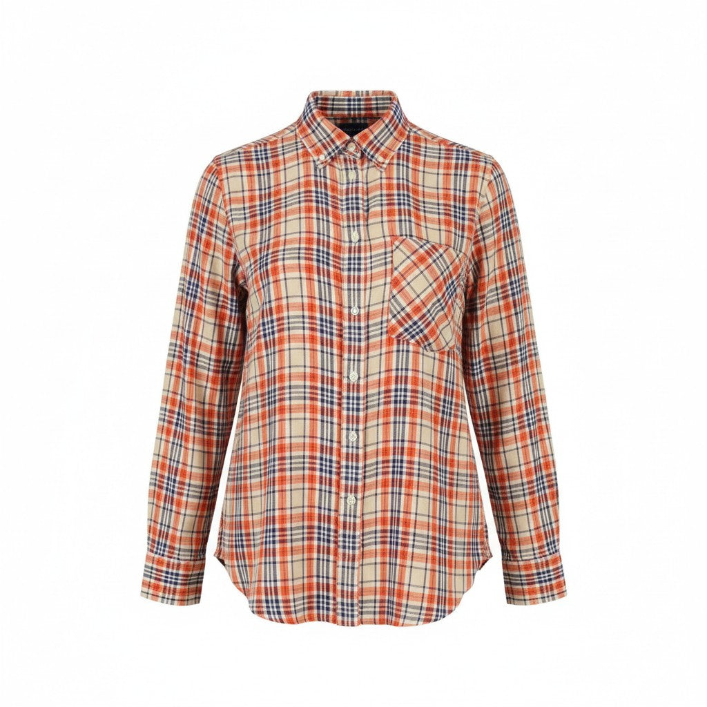 GANT Relaxed Check Flannel Women Shirt EU40 M Dry Sand Button-Up Patch Pocket