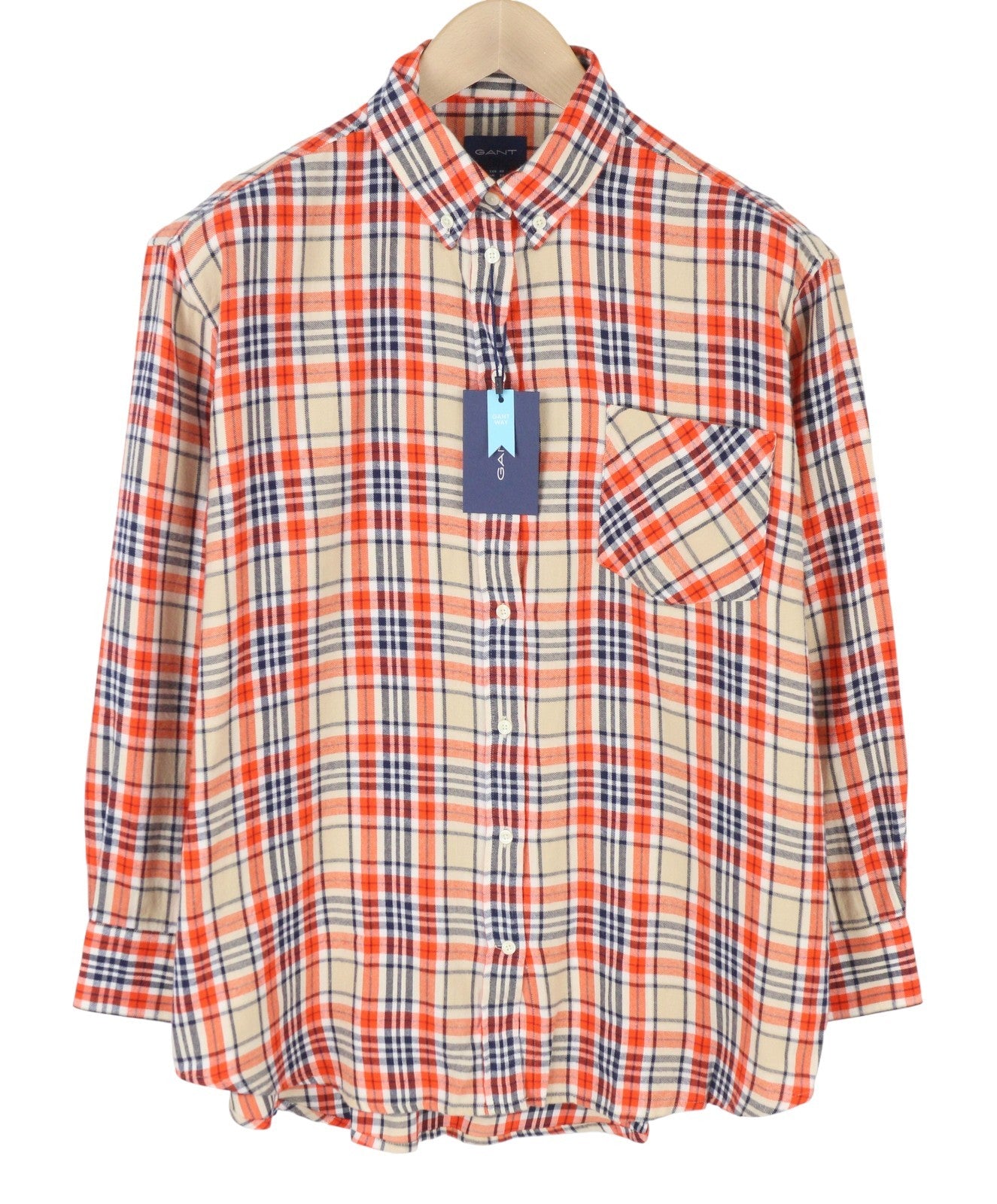 GANT Relaxed Check Flannel Women Shirt EU40 M Dry Sand Button-Up Patch Pocket