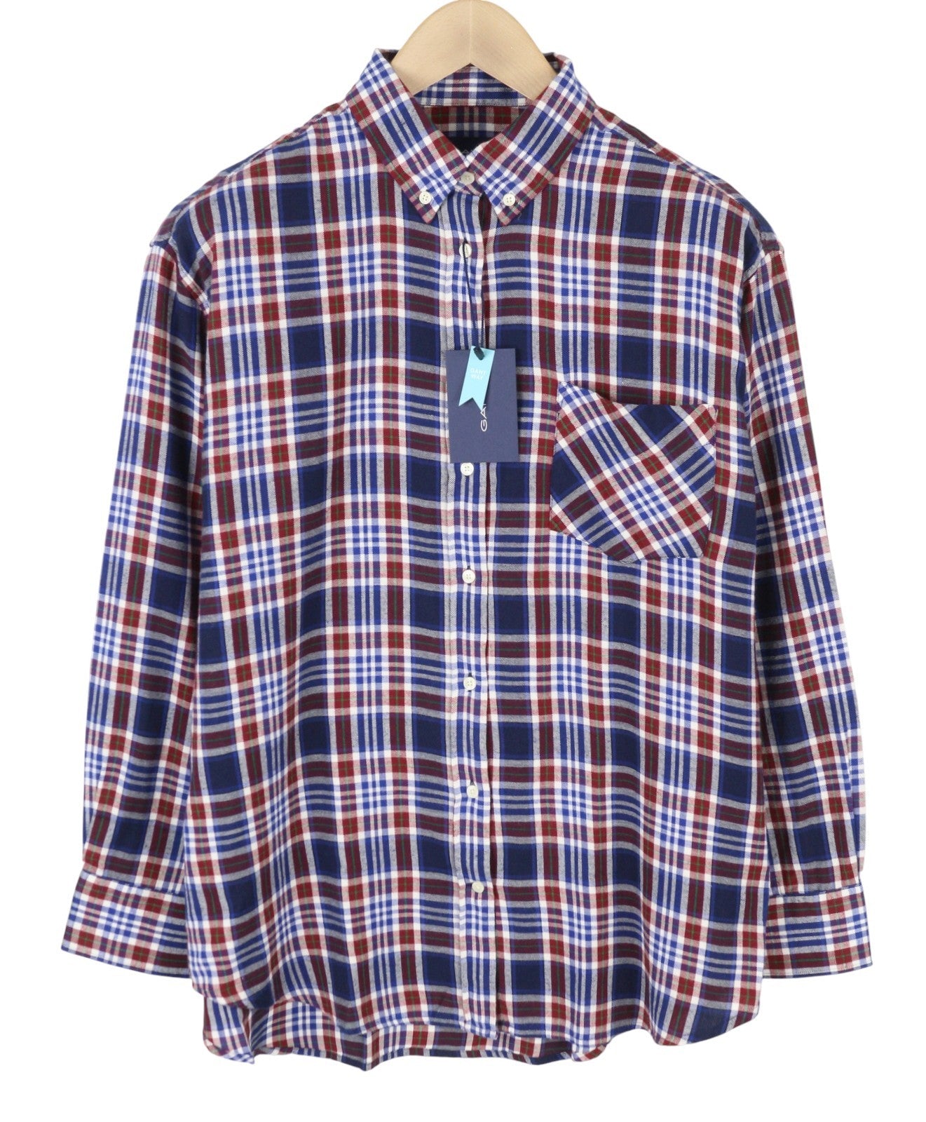 GANT Relaxed Check Flannel Women Shirt EU42 L Classic Blue Button-Up Patch