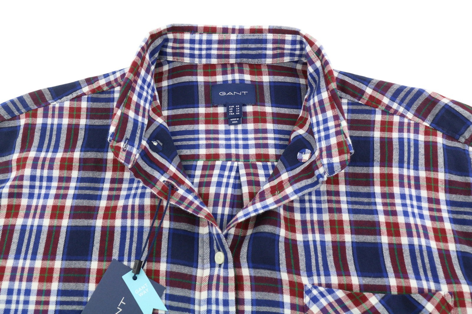 GANT Relaxed Check Flannel Women Shirt EU42 L Classic Blue Button-Up Patch