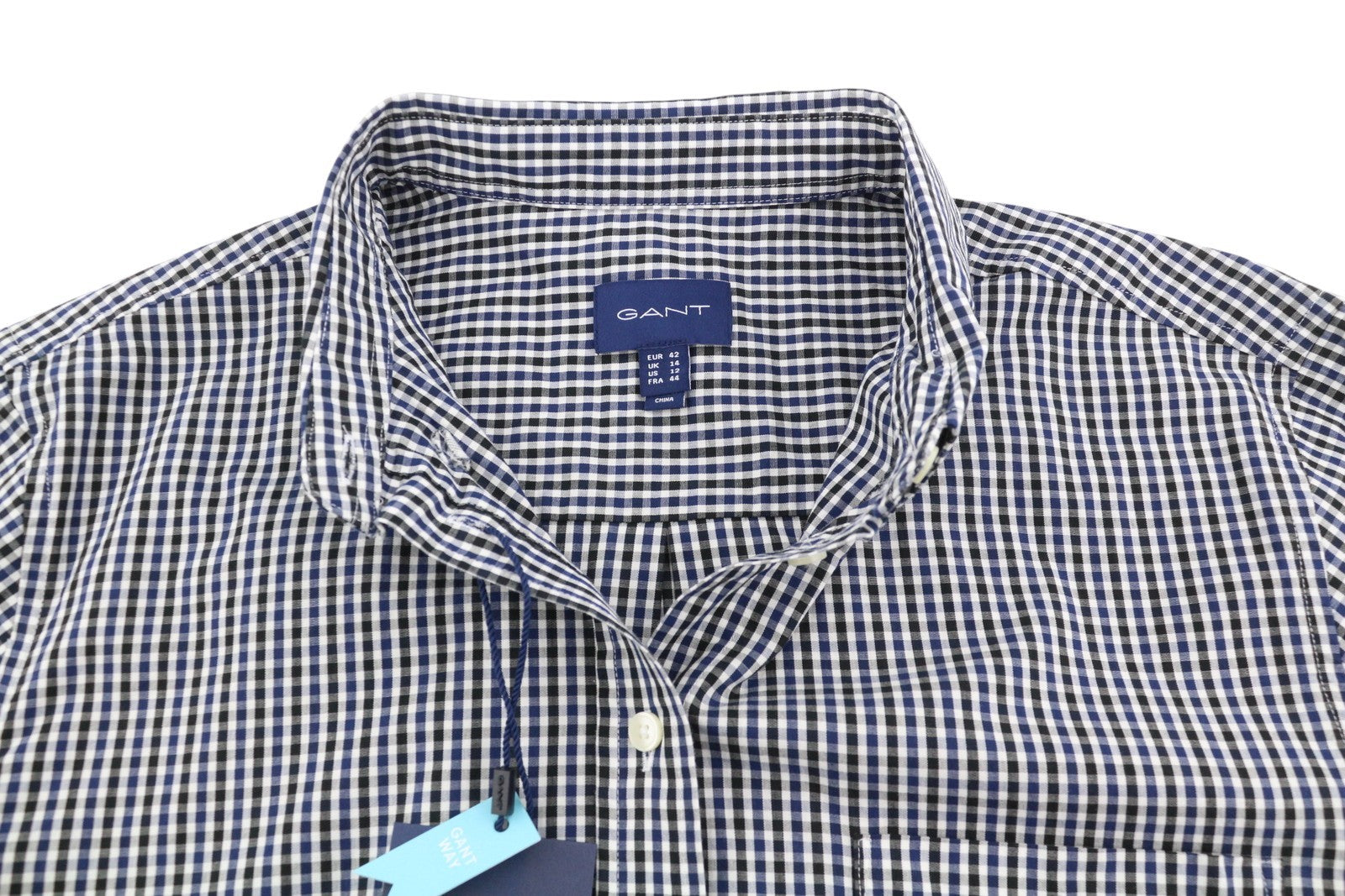 GANT Reg 3 Col Gingham Women Shirt EU42 L Evening Blue Patch Pocket Button-Up