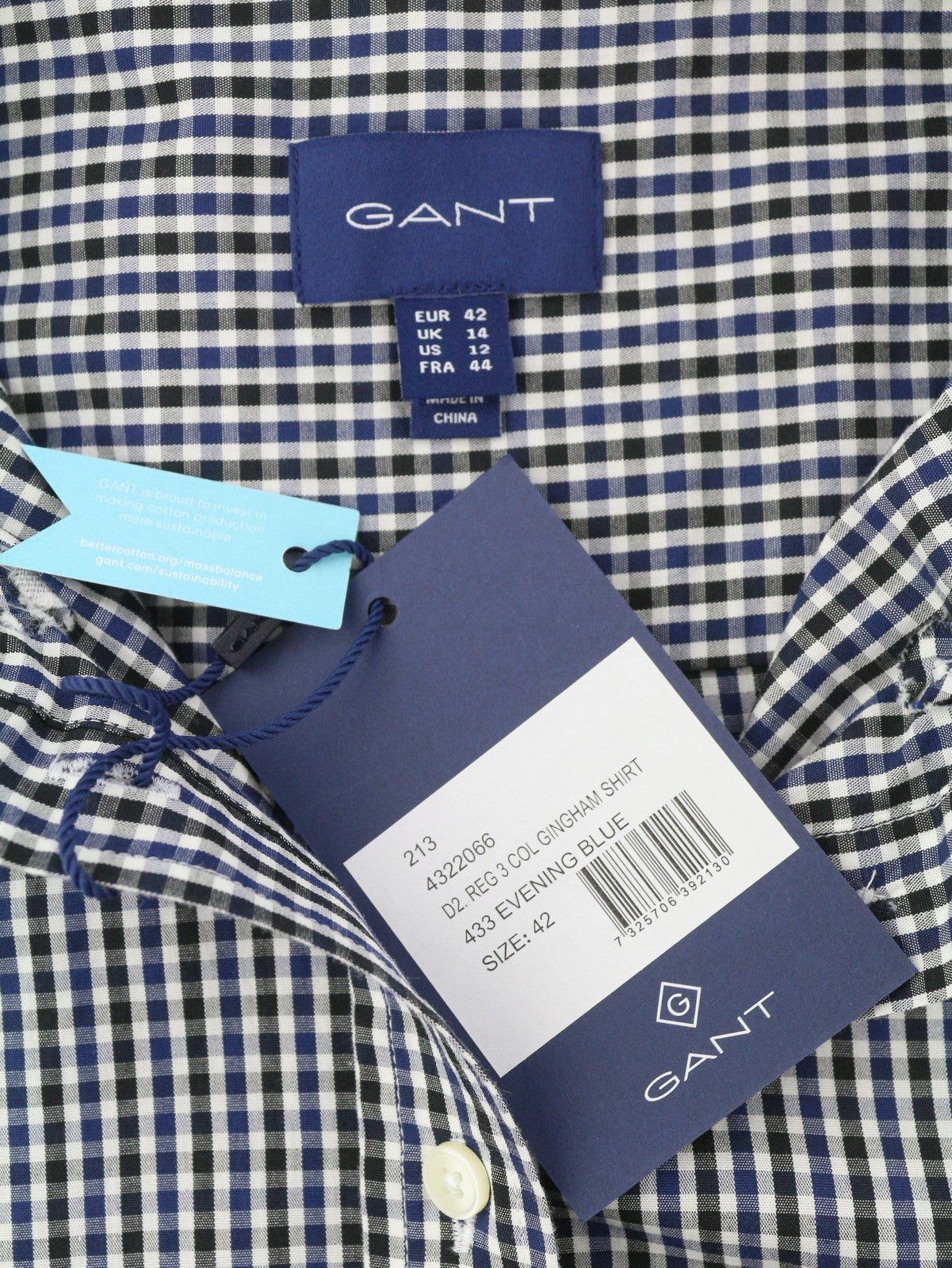 GANT Reg 3 Col Gingham Women Shirt EU42 L Evening Blue Patch Pocket Button-Up